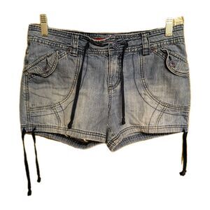 Vtg Unionbay Shorts Women’s Sz 7 Blue Denim Pocket Drawstring Mini Festival Y2K